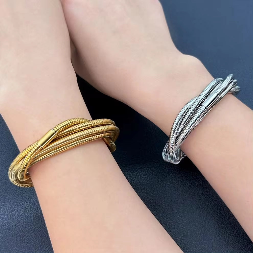 Trendy Stainless Steel Multi-Layer Spiral Bracelet Fashion 18K Gold Plated Jewelry High Quality Low MOQ My Store