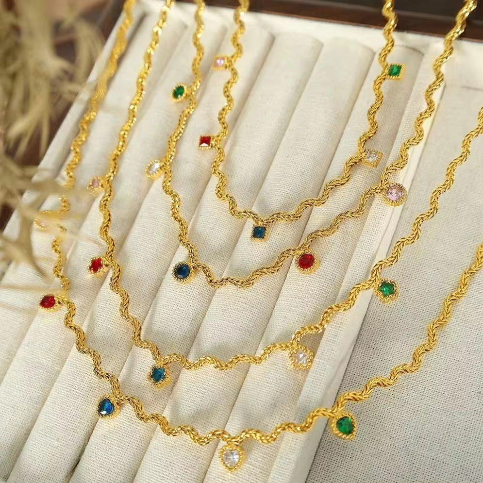 JEWELRY XL48-51 Fashion Wave Tassel Flower Necklace Colorful Zirconia Collarbone Necklace for Women My Store