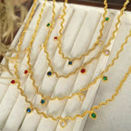 JEWELRY XL48-51 Fashion Wave Tassel Flower Necklace Colorful Zirconia Collarbone Necklace for Women My Store