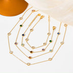 18K Gold-Plated Stainless Steel Thin Chain Ladies Elegant Zircon Bracelet Necklace Set My Store