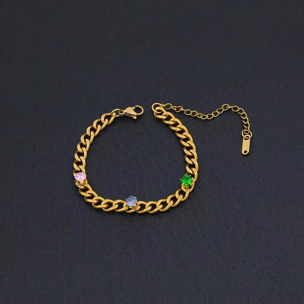 USENSEN 18K Gold Plated Stainless Steel Jewelry Colorful Zircon Cuban Chain Chokers Necklace Do Not Fade Emerald Necklaces My Store