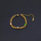 USENSEN 18K Gold Plated Stainless Steel Jewelry Colorful Zircon Cuban Chain Chokers Necklace Do Not Fade Emerald Necklaces My Store