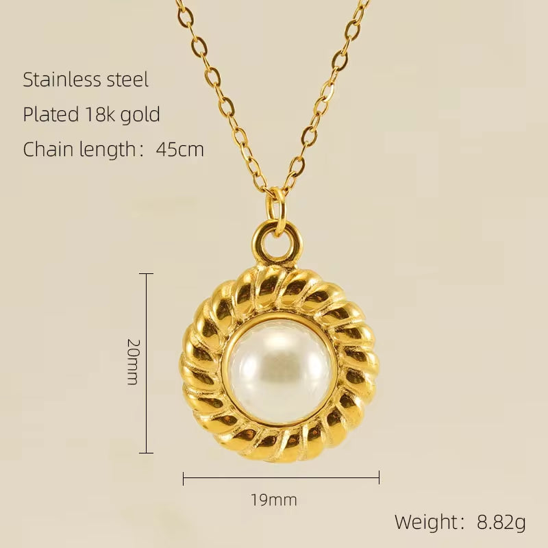 Fashion Waterproof Natural Stone Necklace Pendant Stainless Steel Gold Plated Pearl Necklace My Store