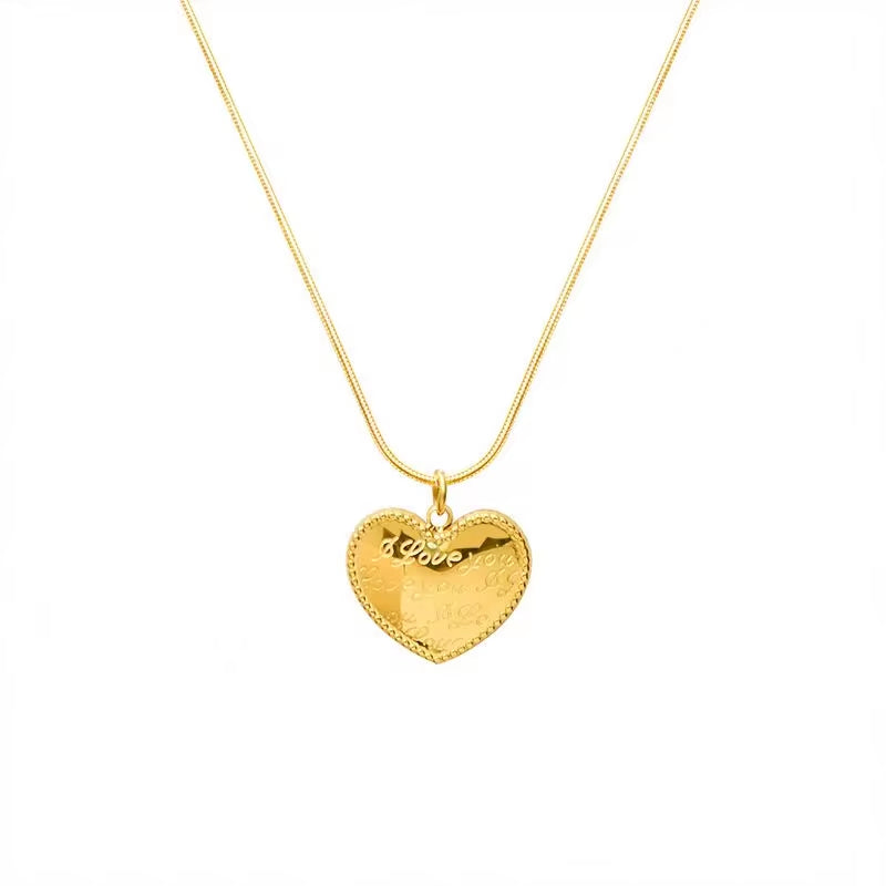 Simple Gold Plating Love Heart Pendant Stainless Steel Heart Necklace for Women My Store