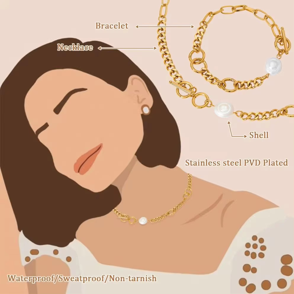 Stainless Steel Twist Chain Pearl Necklace OT Buckle Baroque Freshwater Pearl Twisted Chain Necklace Women My Store