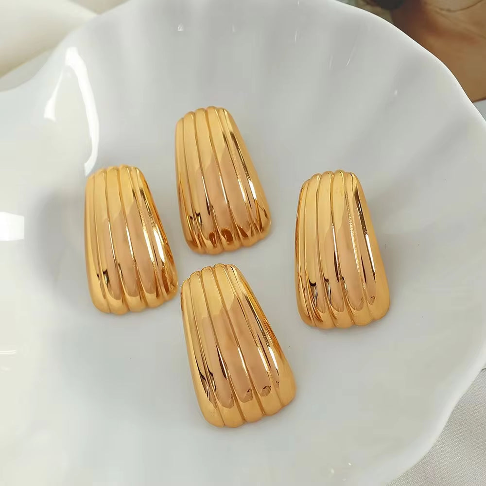 JEWELRY EH233 Geometric Trapezoidal Stripe Stainless Steel Earrings Vintage Minimalist Gold Plated 18K Earrings My Store