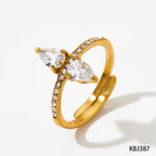 INS Charm Gold Plated Drop Shape Crystal Rhinestone Rings Waterproof Stainless Steel Jewelry Wrap Open Rings Gift for Women My Store