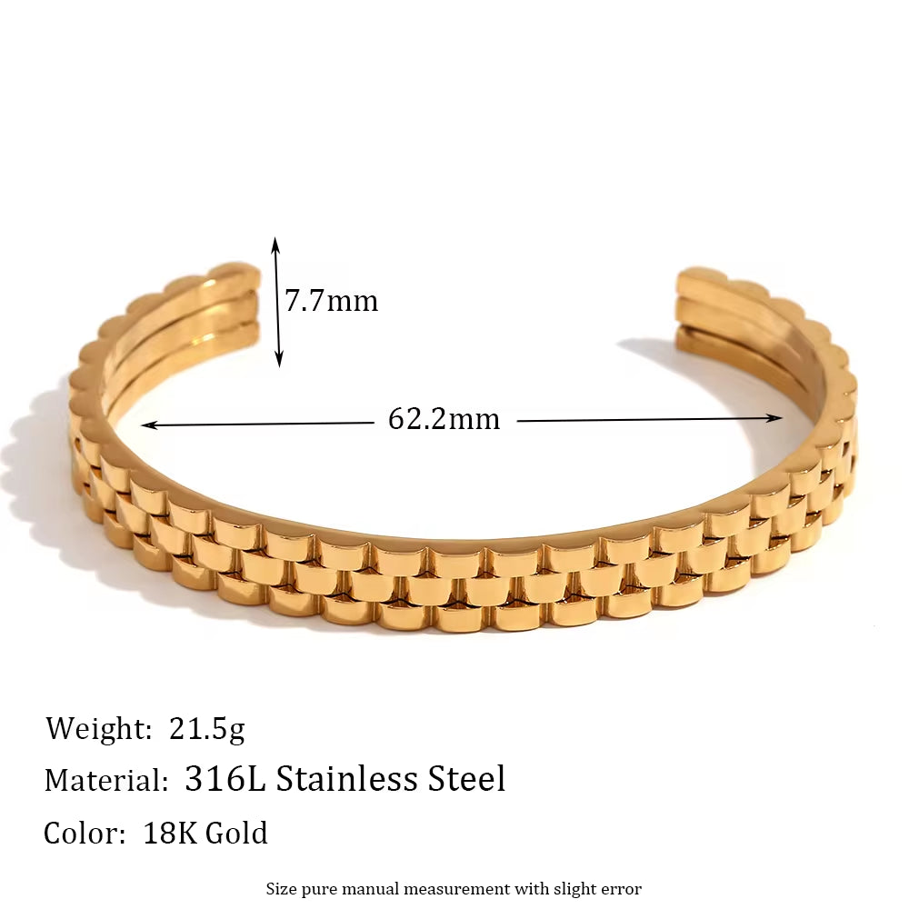 Watchband Cuff Bangle 18K Gold Plated Bangles for Women Waterproof 316L Stainless Steel Jewelry My Store