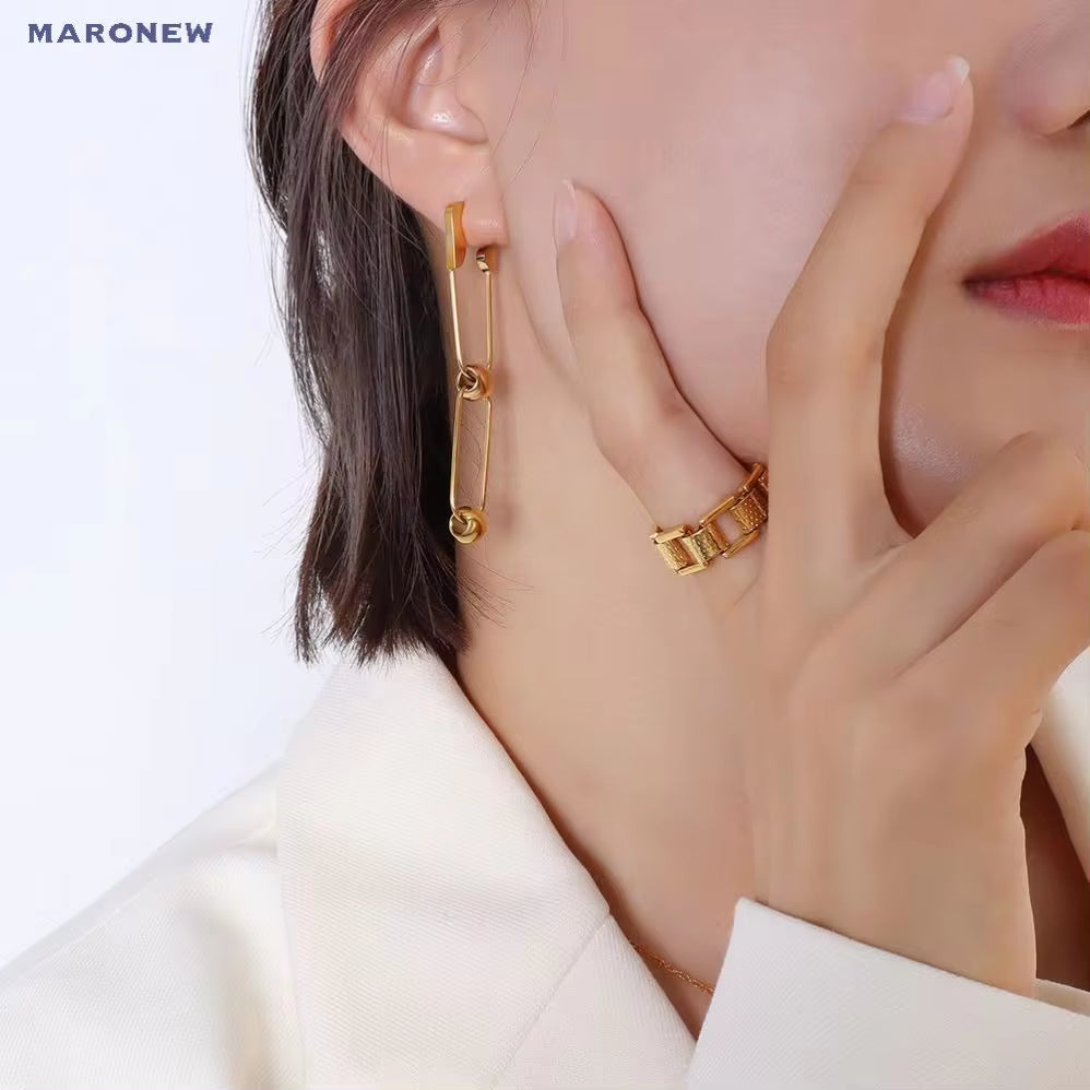 Designer Custom French Bohemian Fashion Jewelry 18K Gold Plated Stainless Steel Paper Clip Ball Studs Earrings My Store