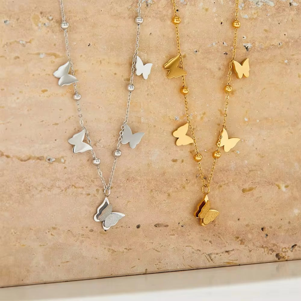 2024 New Design Classic Stainless Steel Gold Plating Bead and Butterfly Chain Necklace Bracelets My Store