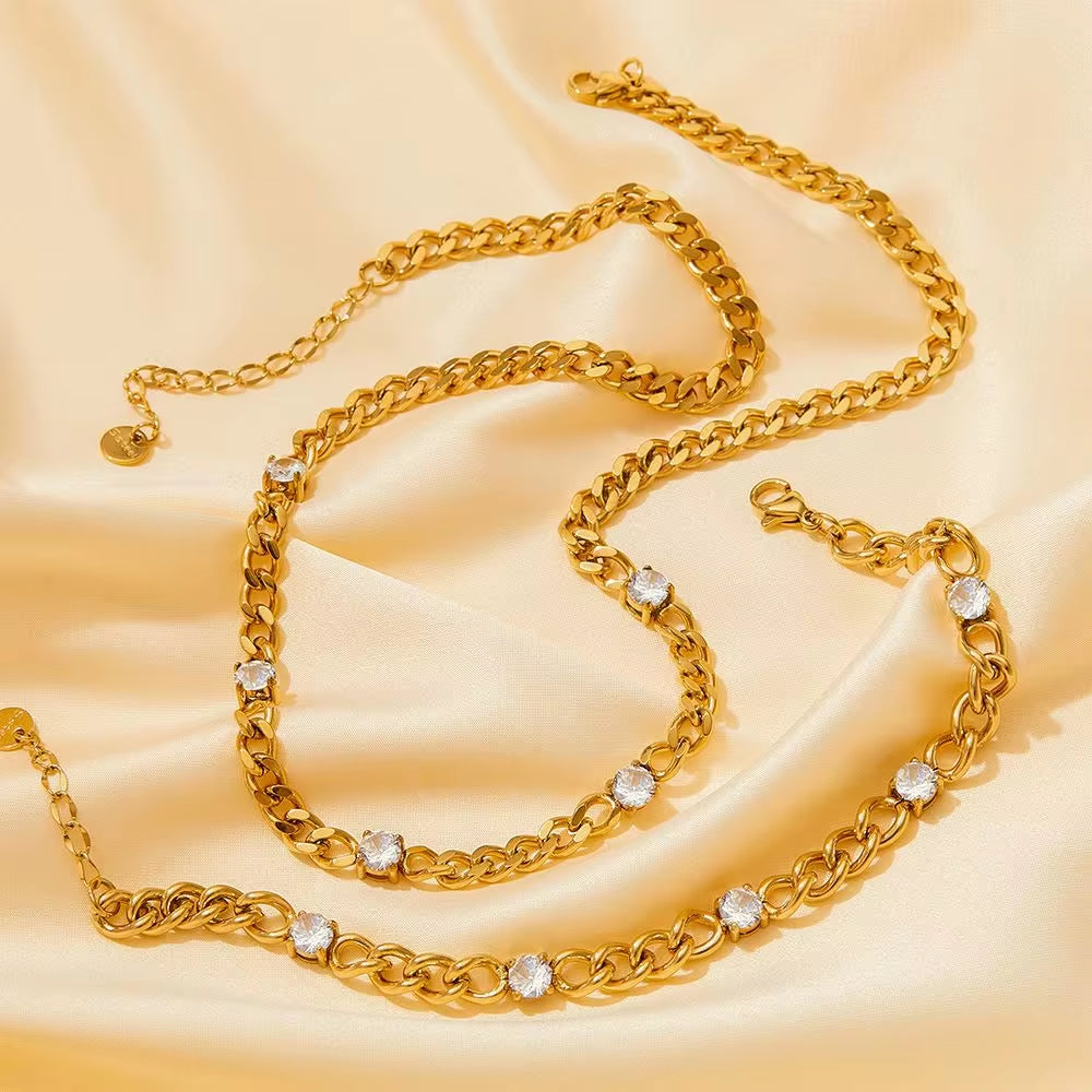 Exquisite Cubic Zirconia Stainless Steel Rainbow Cz Necklace Bracelet for Women Waterproof Fashion Jewelry Set My Store