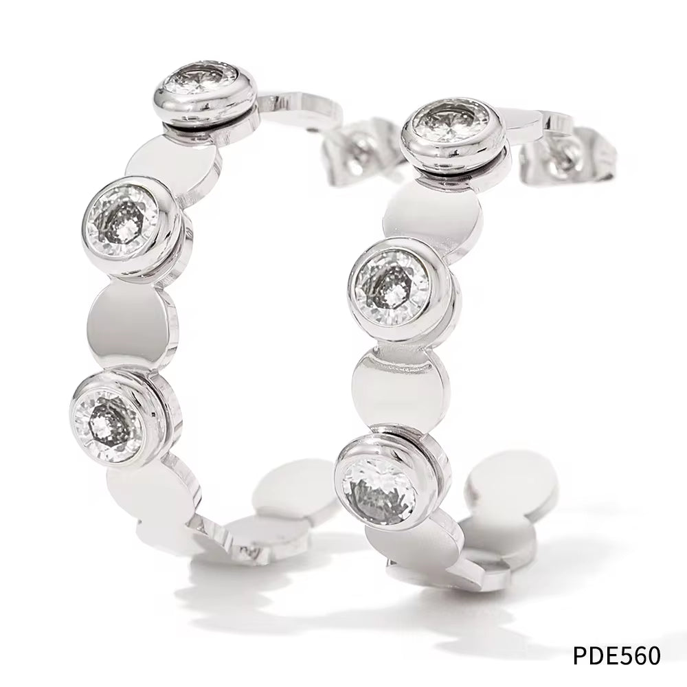 Waterproof Charm Fashion Jewelry 18K Gold Plated Stainless Steel Green Colorful Cubic Zirconia Hoop Earrings Women My Store