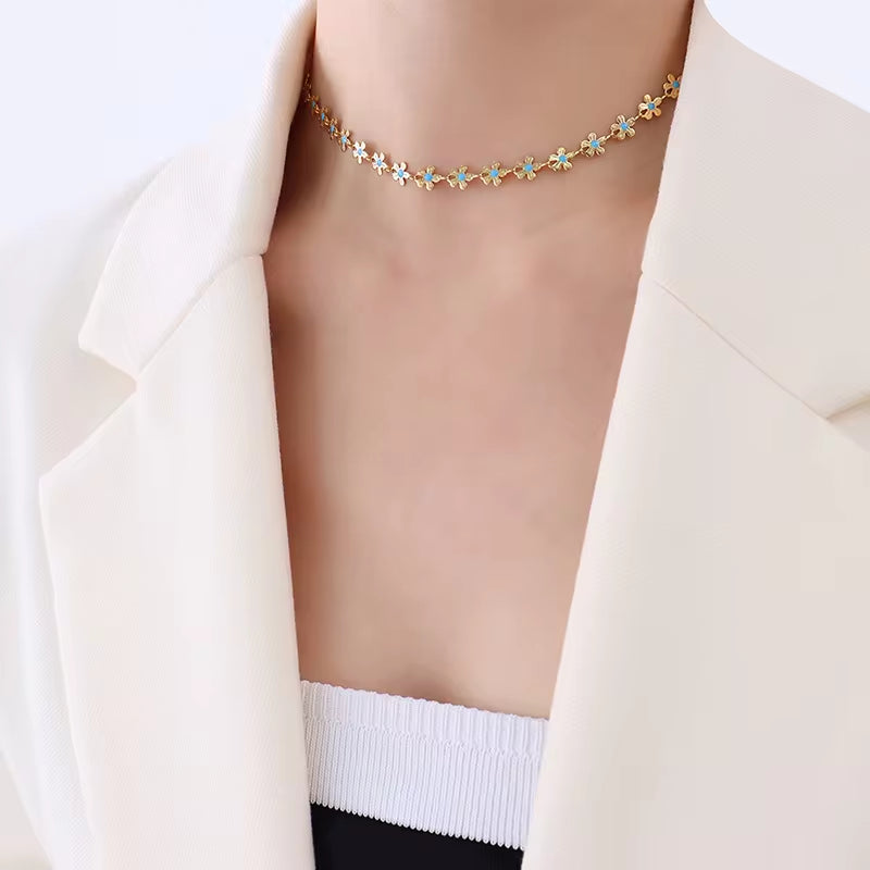 Custom Latest Designs 18K Gold Plated Stainless Steel Enamel Flower Bracelet Bangles Jewelry My Store