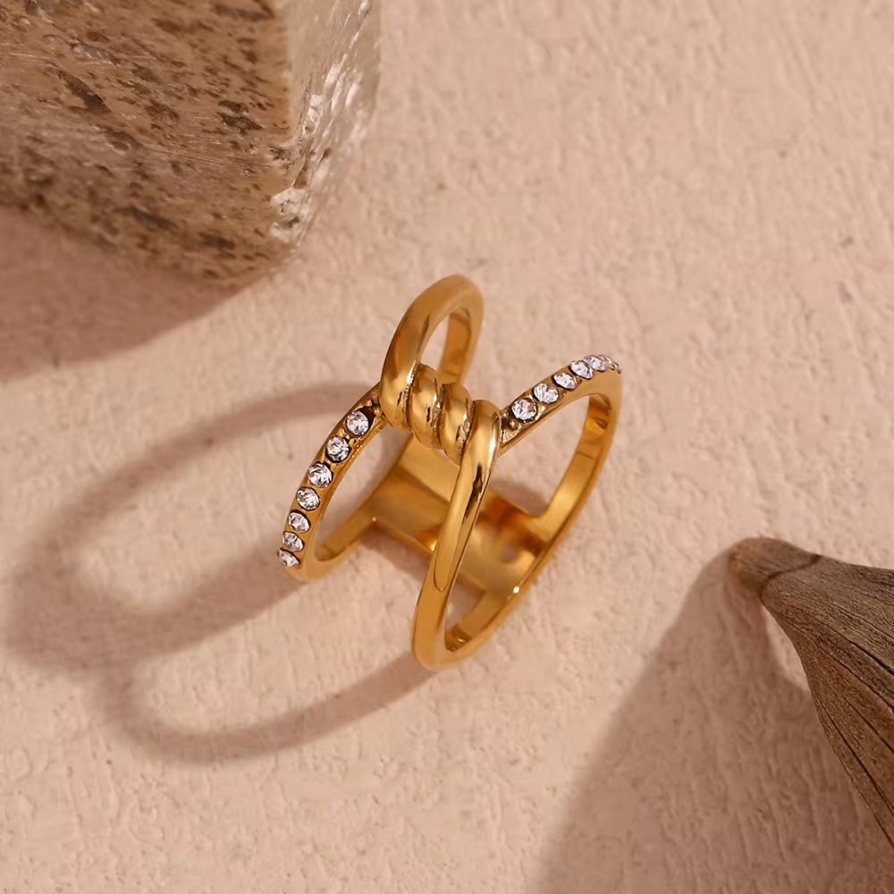Hollow Crystal Rhinestone Stacking Ring 18K Gold Plated Rings Stainless Steel Jewelry My Store