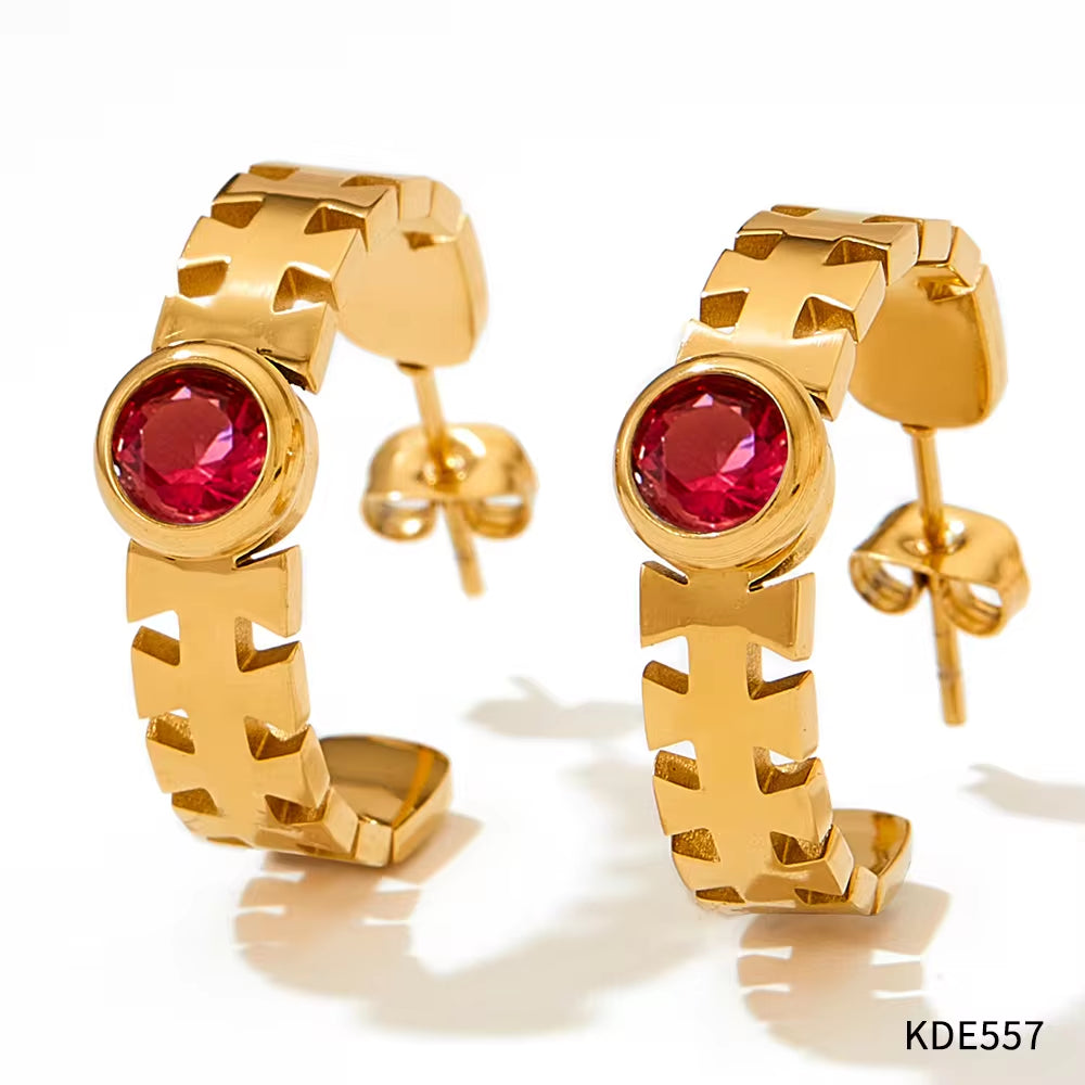 Wholesale Tarnish Free Jewelry 18K Gold Plated Stainless Steel Hook Earrings Colorful Cz Crystal Hoop Earrings for Women My Store