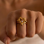 Design Lava Heart Pearl 18K Stainless Steel Gold Plated Hollow Heart Maple Leaf Open Ring for Women My Store