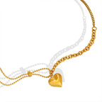 Punk Style Stainless Steel Heart Charm Choker Chain Link Necklace 18K Gold Plated for Women My Store