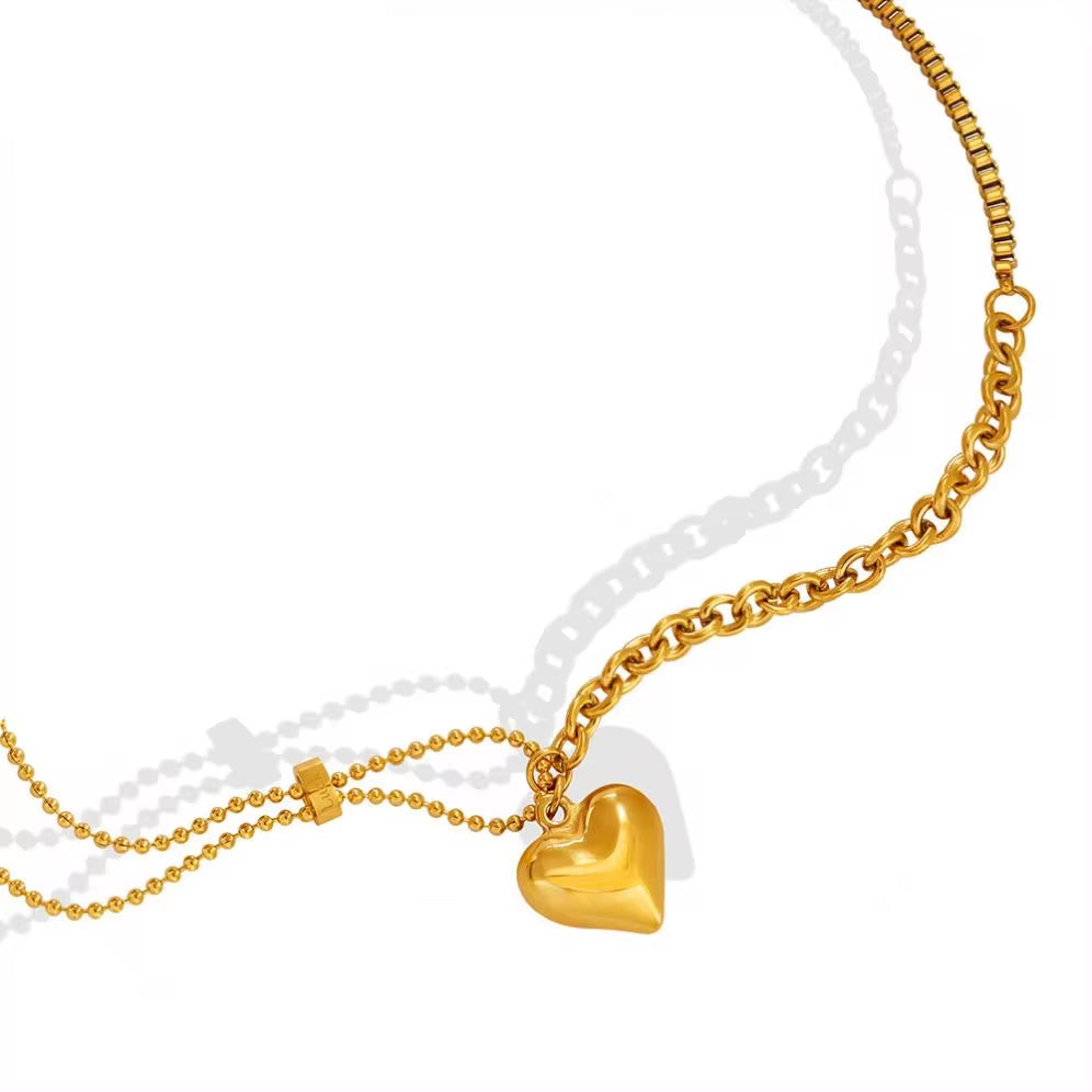 Punk Style Stainless Steel Heart Charm Choker Chain Link Necklace 18K Gold Plated for Women My Store