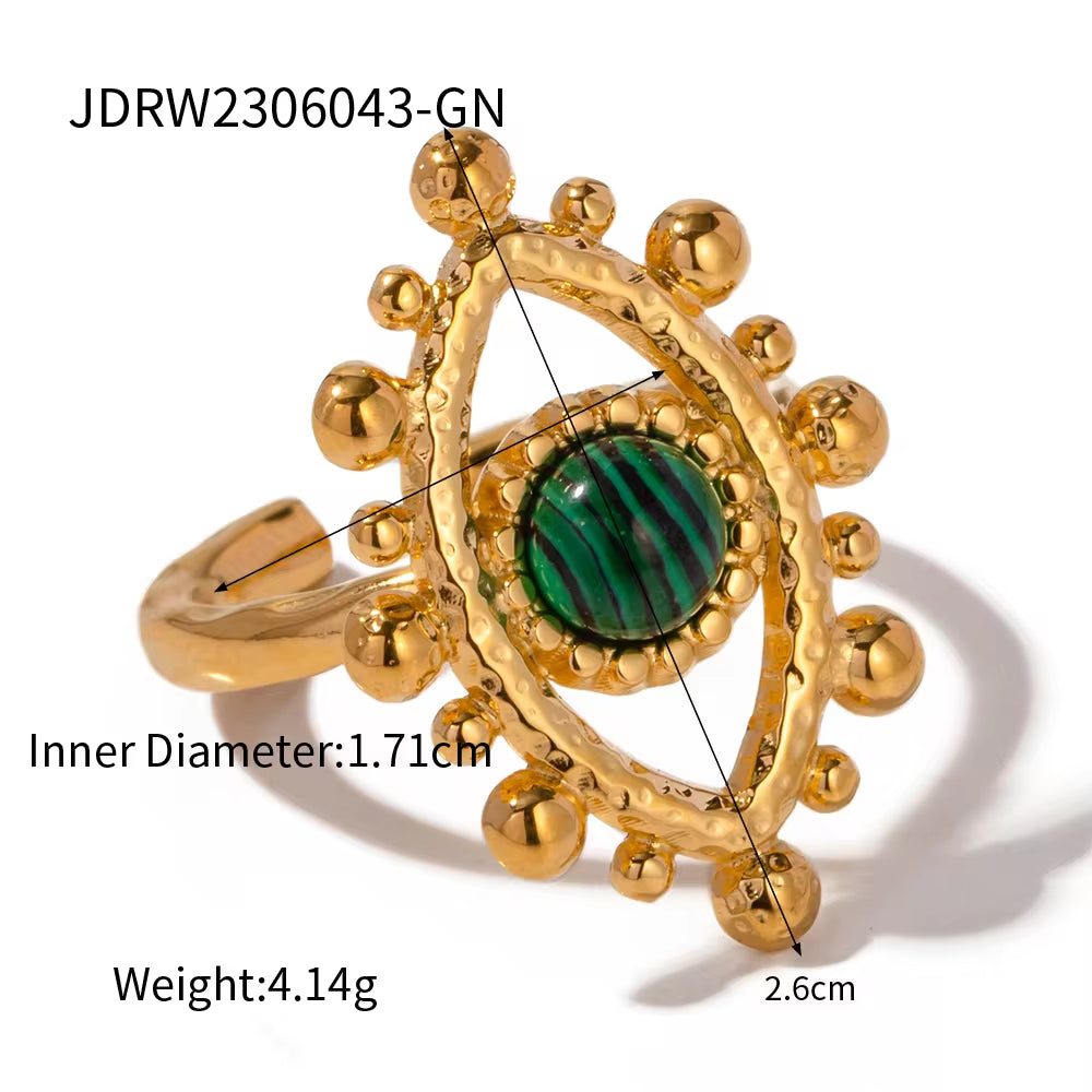 18K Gold Plated Stainless Steel Design Finger Natural Turquoise Malachite Tiger Eyes Stone Evil Eyes Rings My Store