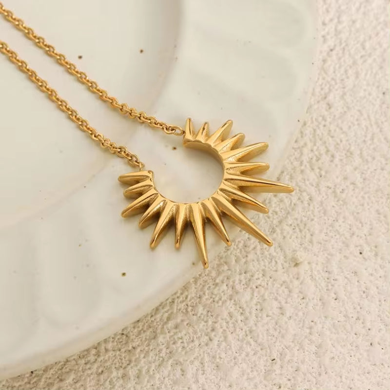 Minimalist 18K Gold Plated Geometric Pendant Necklace Stainless Steel Sunburst Necklace Waterproof Jewelry My Store