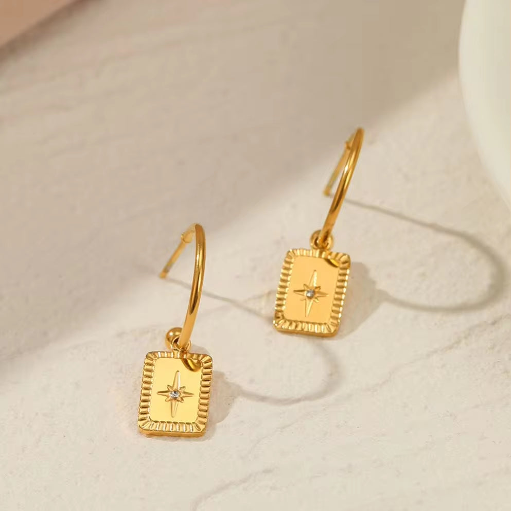 Real Gold Plated Stainless Steel Zircon Star Tags Pendant Earrings Gold Tone Steel Tags Zircon Star Earrings for Girls My Store