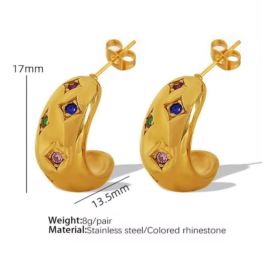 JEWELRY EH160 New Stainless Steel Diamond Earrings Fashion Hollow Arc Retro Earrings My Store