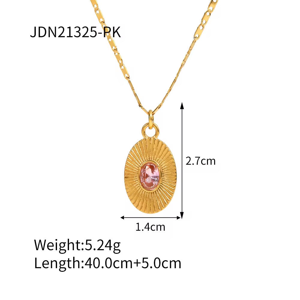 INS Style 18K Gold Plated Sunburst Earrings Stainless Steel Screw Zircon Paved Oval Pendant Necklace My Store