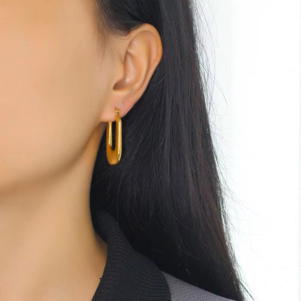 Square Chunky Hoop Earrings Letter Huggies 18K Gold Plated Earrings Delicate Minimalist Stainless Steel Jewelry 2024 My Store