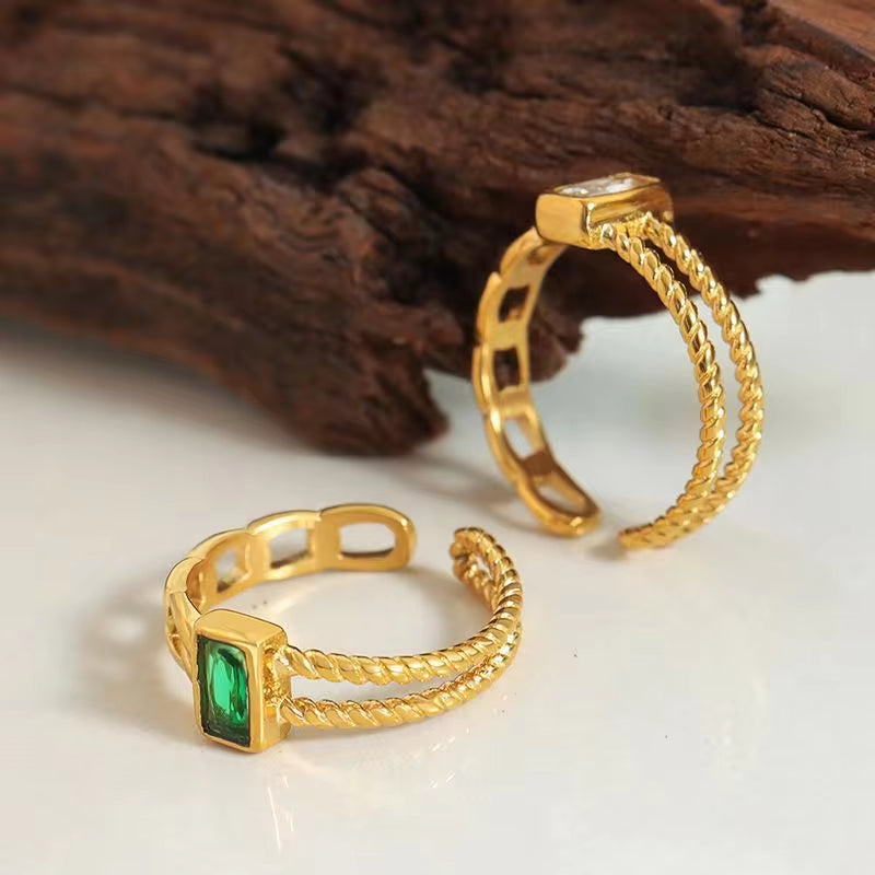 Wholesale Simple Design Fashion Geometric Jewelry Stainless Steel 18K Gold Double Chain Zircon Women Adjustable Wedding My Store