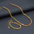 USENSEN 18K Gold Plated Stainless Steel Jewelry Colorful Zircon Cuban Chain Chokers Necklace Do Not Fade Emerald Necklaces My Store