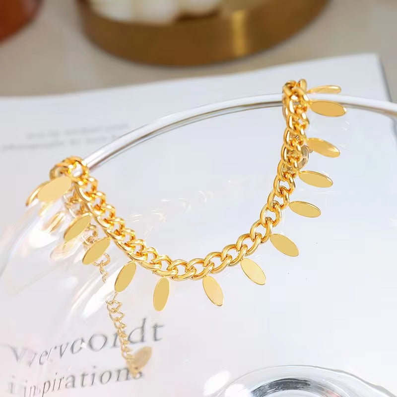 Wholesale 18K Gold Plated Cuban Chain Custom Shaped Leaf Charms Stainless Steel Bracelet for Women Armband My Store