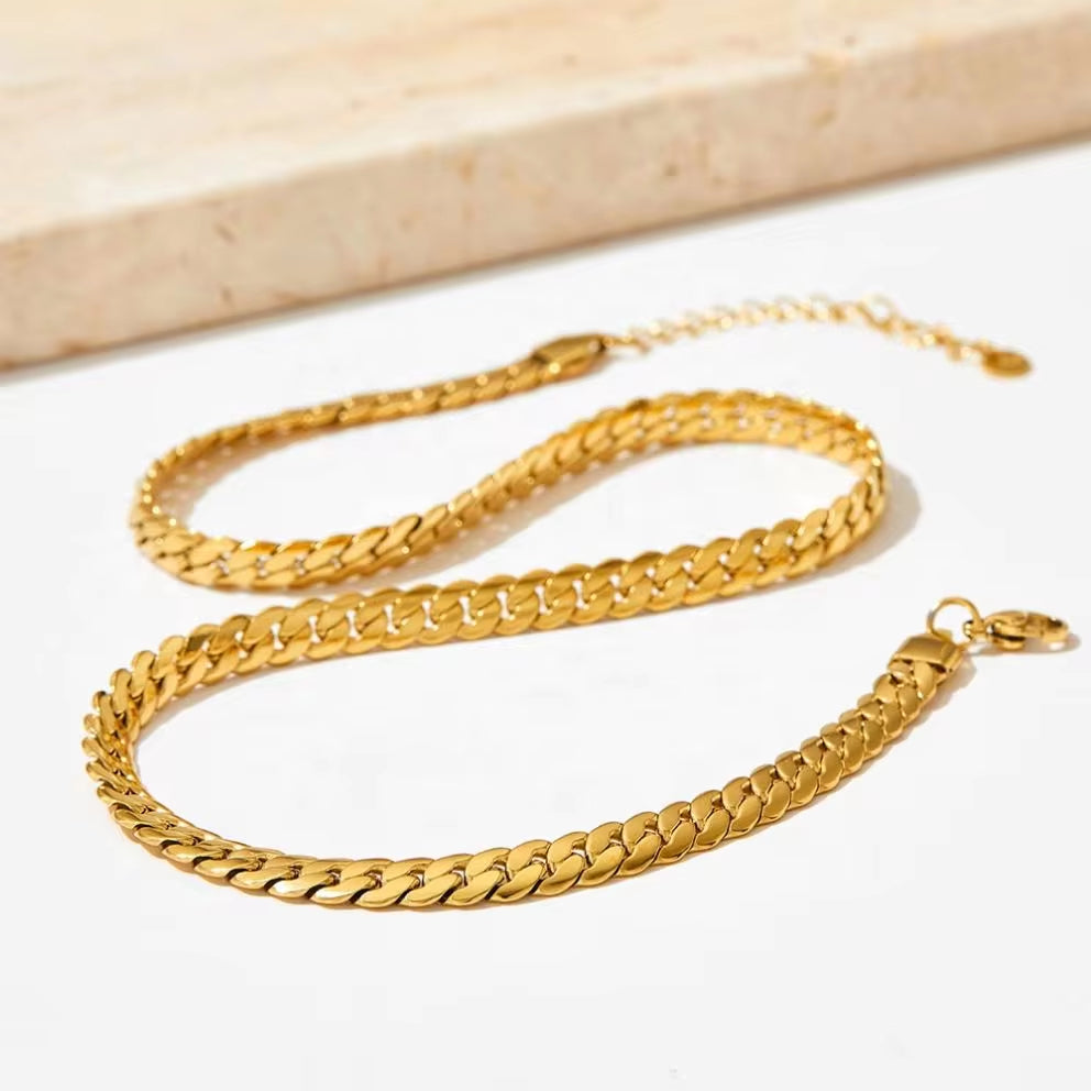 High Quality Simple 6.5Mm Width NK Cuban Chain Necklace PVD Plated Waterproof Bracelet Stainless Steel Jewelry Sets for Women My Store