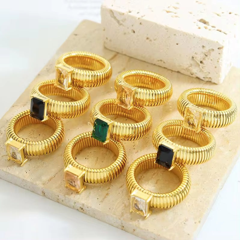 Luxury Stainless Steel Aesthetic Cubic Zircon Designer Jewelry Boho Elastic Smart Ring for Couple Wholesale My Store