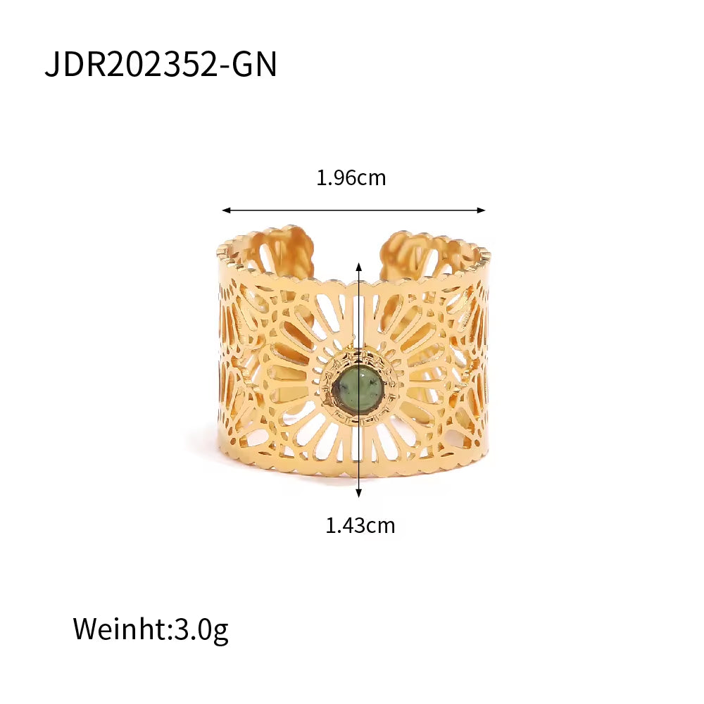 Smooth Gold Plated Full Zirconia Open Ring Stainless Steel Tiger Eye Turquoise Stone Stacking Rings Jewelry Girls My Store