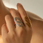 Geometric Jewelry Stainless Steel Ring Girls 18K Gold Plated Thin Lines Hollow Spiral Stacking Rings My Store