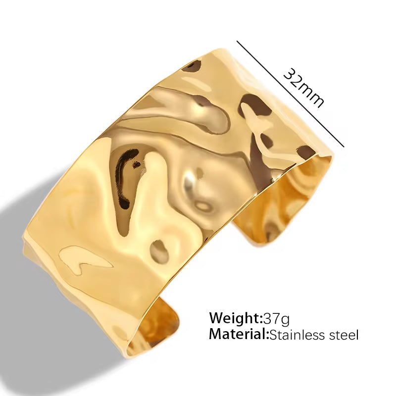 JEWELRY SZ19-24 2024 Vintage Heavy Textured Feeling Water Wave Design Open Bangle Stainless Steel Bracelet Wholesale My Store