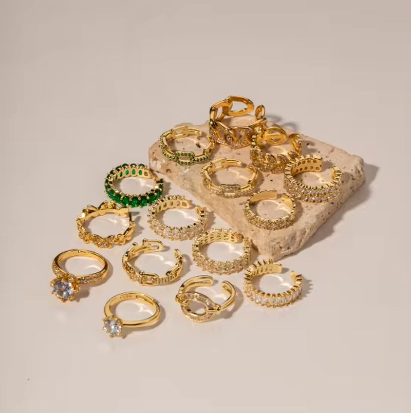 Shiny CZ Stone Cubic Zircon Paved Chain Pig Nose Butterfly 18K Gold Plated Brass Opening Rings My Store