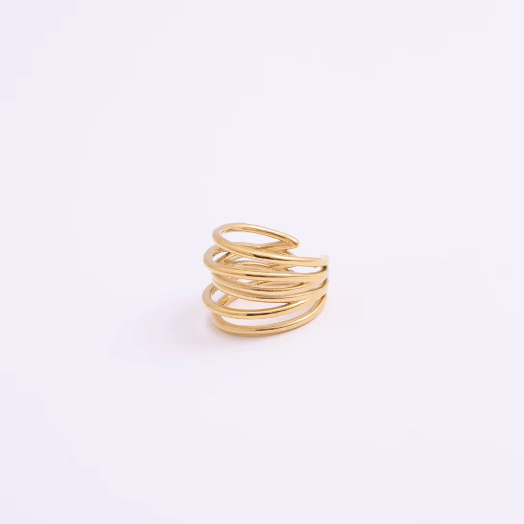 Hot Sale Women Fashion Minimalist Design High Quality Jewelry 18K Gold Plated Stainless Steel Stacking Multi Layers Ring My Store