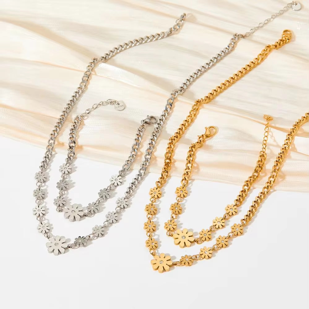18K Gold Plated Stainless Steel Cuban Chain Jewelry Gift Daisy Flower Pendants Choker Necklace for Women My Store