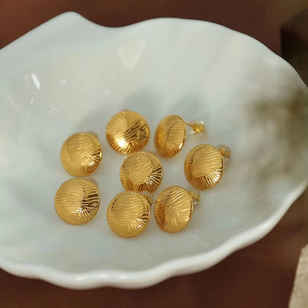 JEWELRY EH22 Hot Selling Product Ripple Metal Button Earrings Vintage Fashion Geometric round Earrings My Store