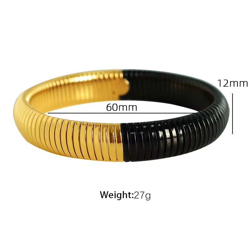 JEWELRY Fashion Stainless Steel Wide Face Bracelet Trendy Color Blocking Bracelet Stretchy Snake Bone for Women My Store