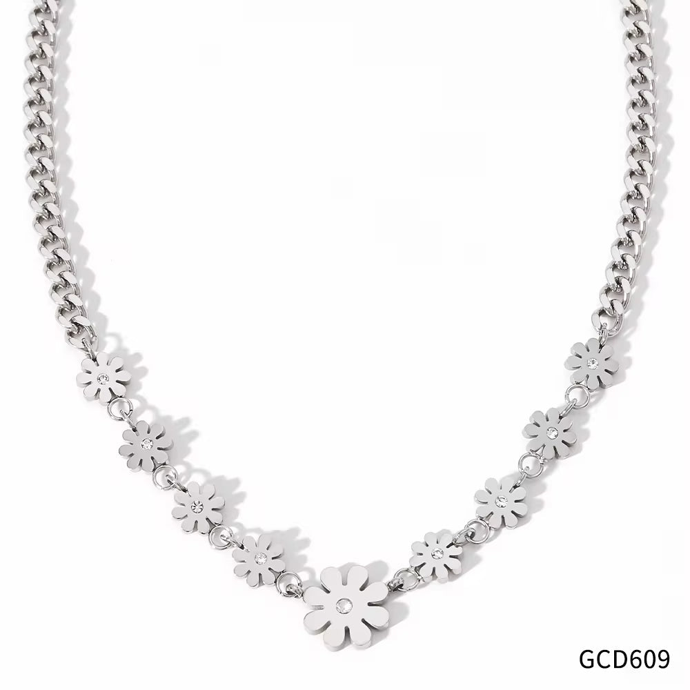 18K Gold Plated Stainless Steel Cuban Chain Jewelry Gift Daisy Flower Pendants Choker Necklace for Women My Store