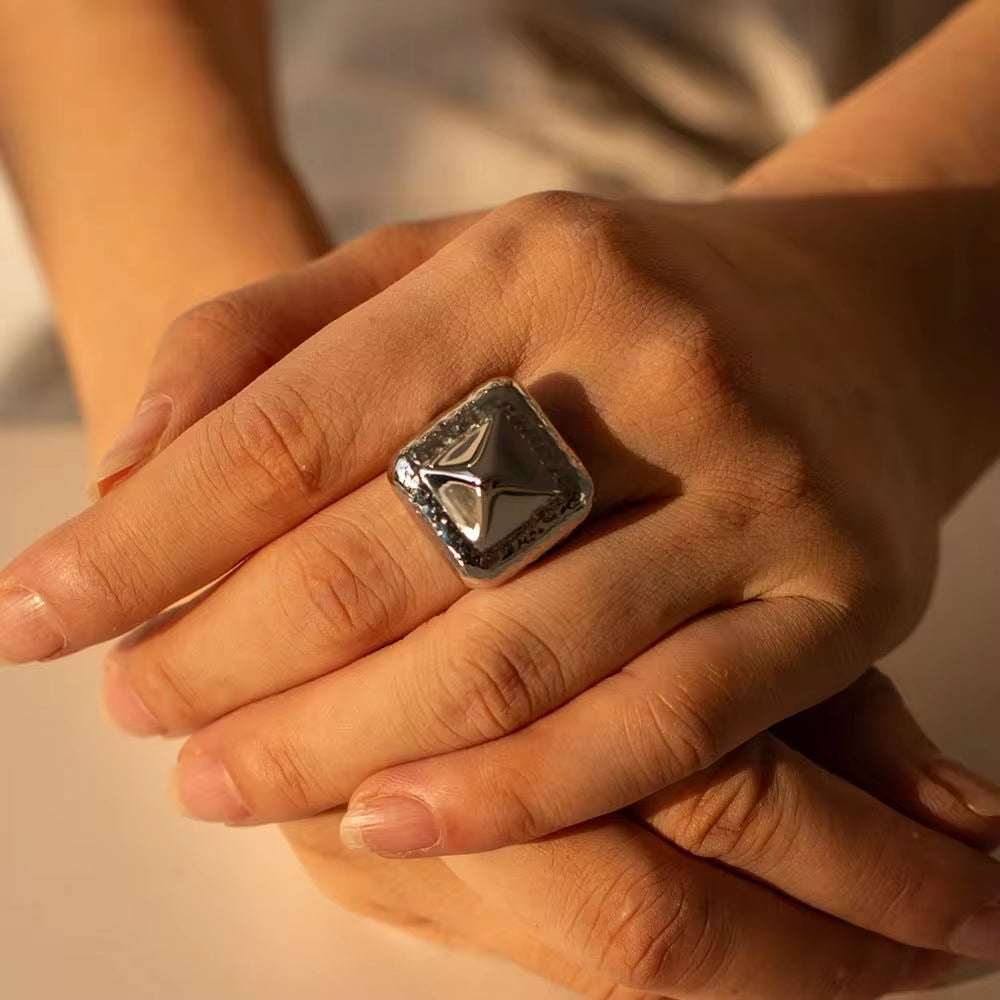 Stainless Steel Silver PVD Plated Geometric Fashion Jewelry Rivet Finger Ring Minimalist Jewelry My Store