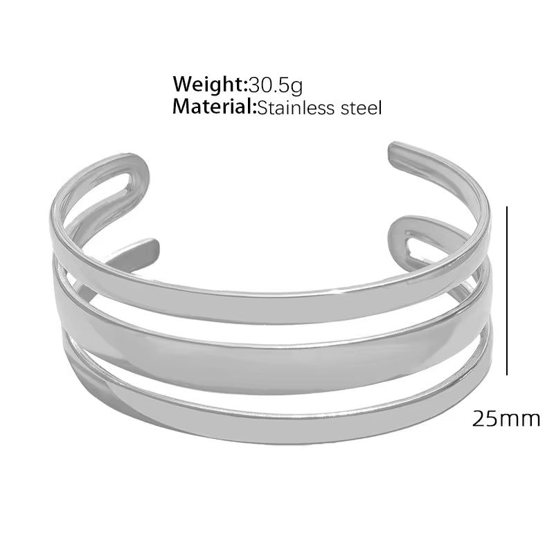 JEWELRY SZ19-24 2024 Vintage Heavy Textured Feeling Water Wave Design Open Bangle Stainless Steel Bracelet Wholesale My Store
