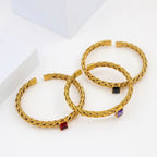 Stainless Steel Mesh Weave Open Bangle 18K Gold Plated Bracelet Cubic Zirconia Bling Charm Waterproof Jewelry Women My Store