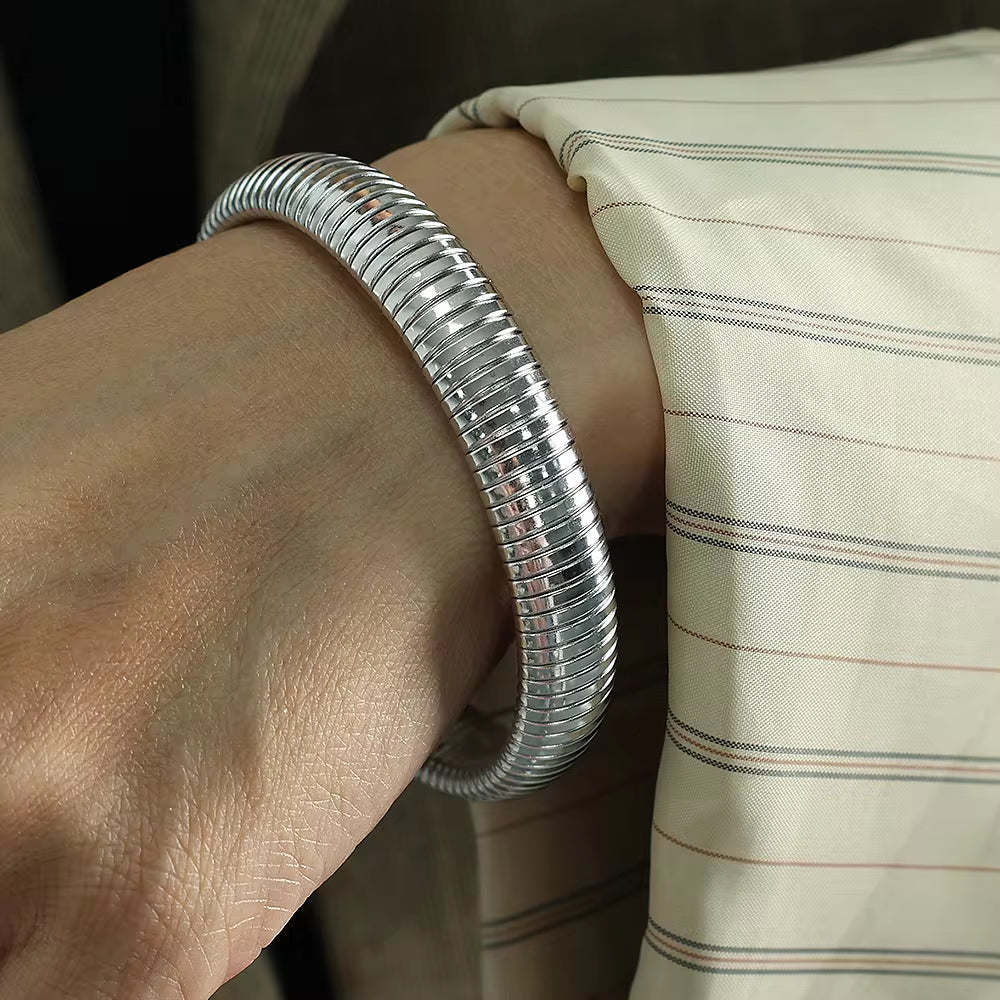 JEWELRY SZ12 Fashion Wide Face Colorblock Bangles Stretchy Snake Bone Hip Hop Style Bangles My Store