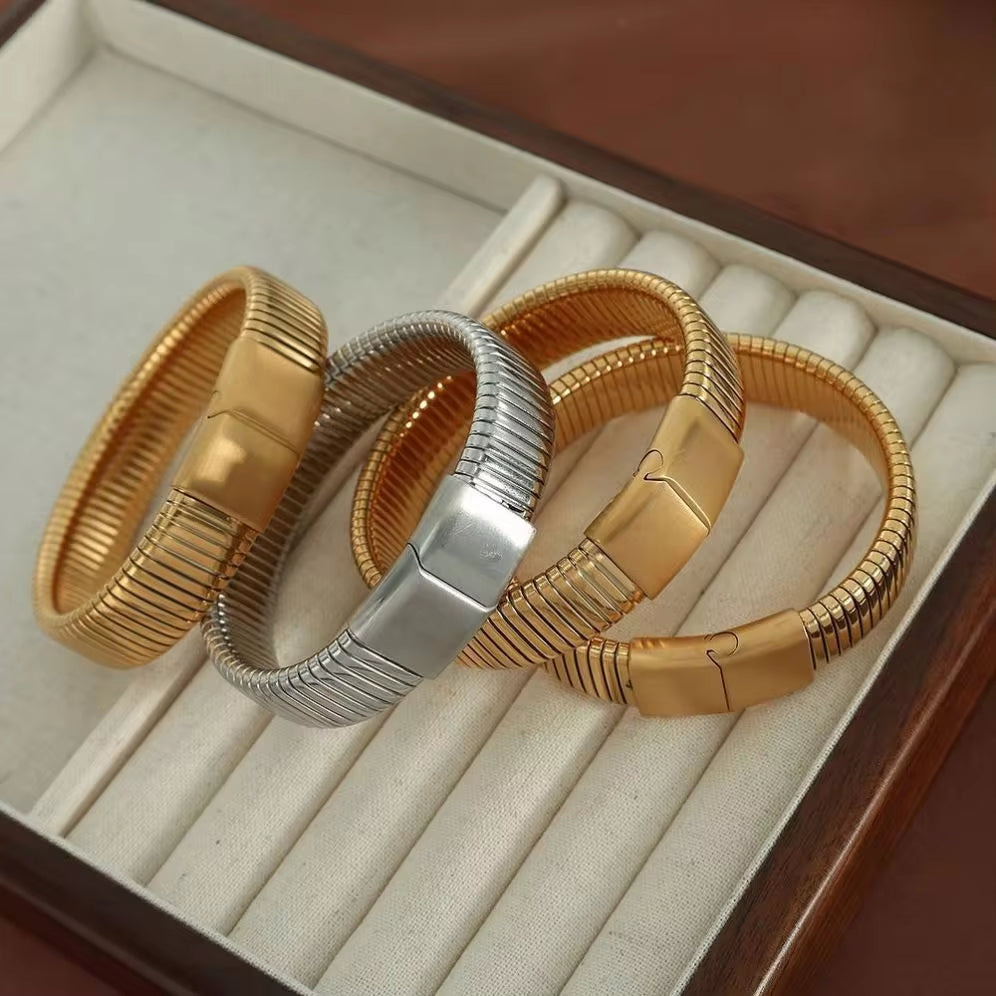 JEWELRY SZ05 Threaded Iron Absorbing Stretch Bangles 18K Gold Plated Bangles My Store