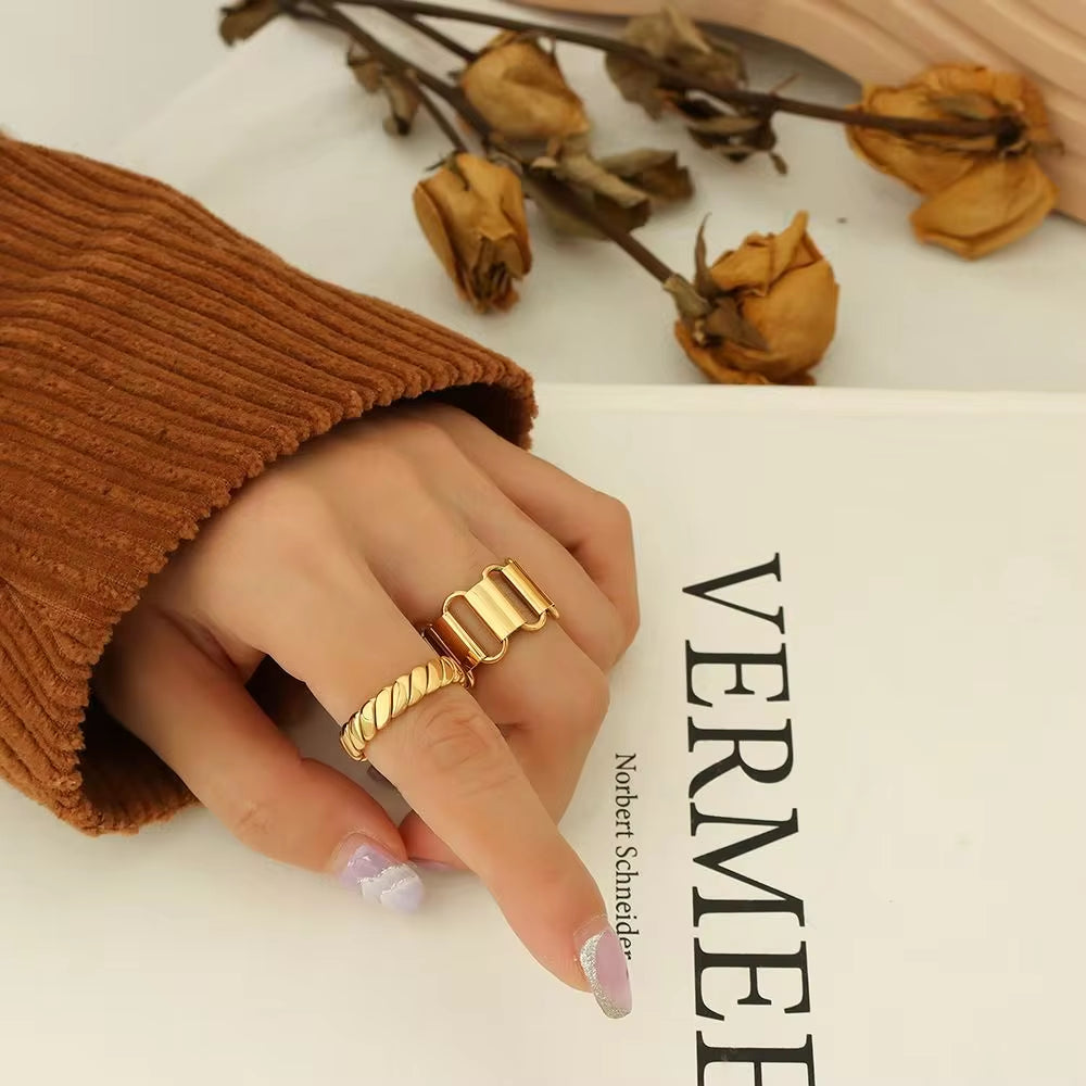Luxury Fashion Geometric Plain Women Ring Stainless Steel 18K Real Gold Plated Twist Finger Rings Jewelry My Store
