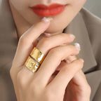 Finger Jewelry 18K Gold Plated Stainless Steel Double Layer Wide Open Ring for Women My Store