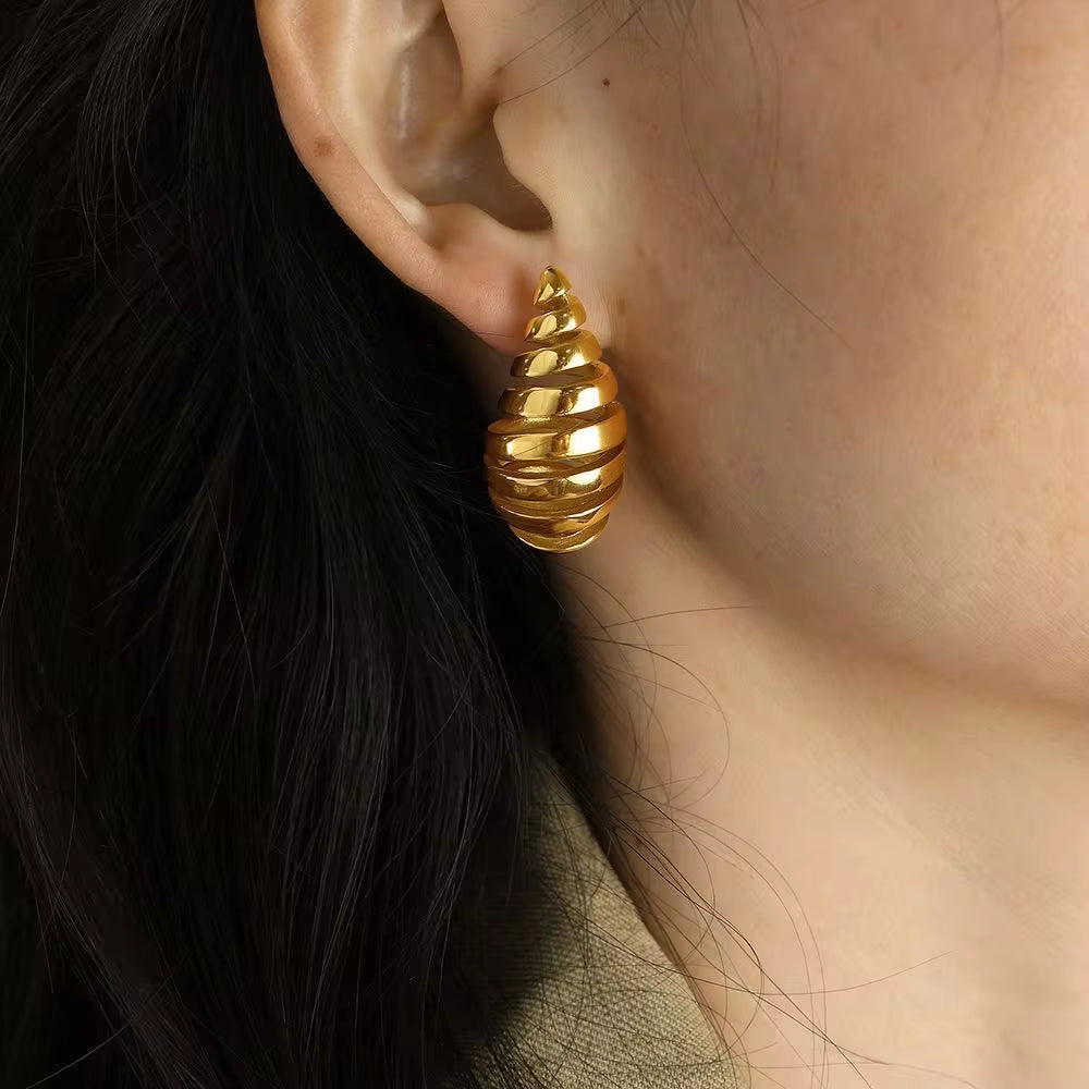 JEWELRY EH52 Water Drop Earrings Stainless Steel 18K Gold Plated Earrings Cow Horn Bags Earrings for Women My Store